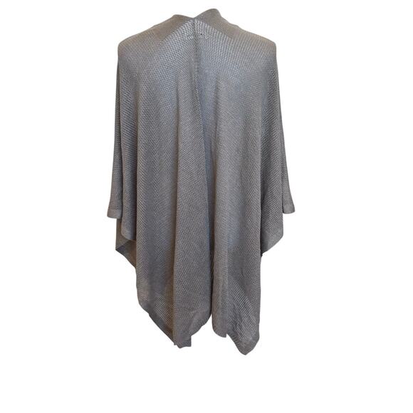 Calvin Klein Poncho Sweater Cape One Size Taupe Gray Metal Clasp Open Knit - Picture 6 of 8